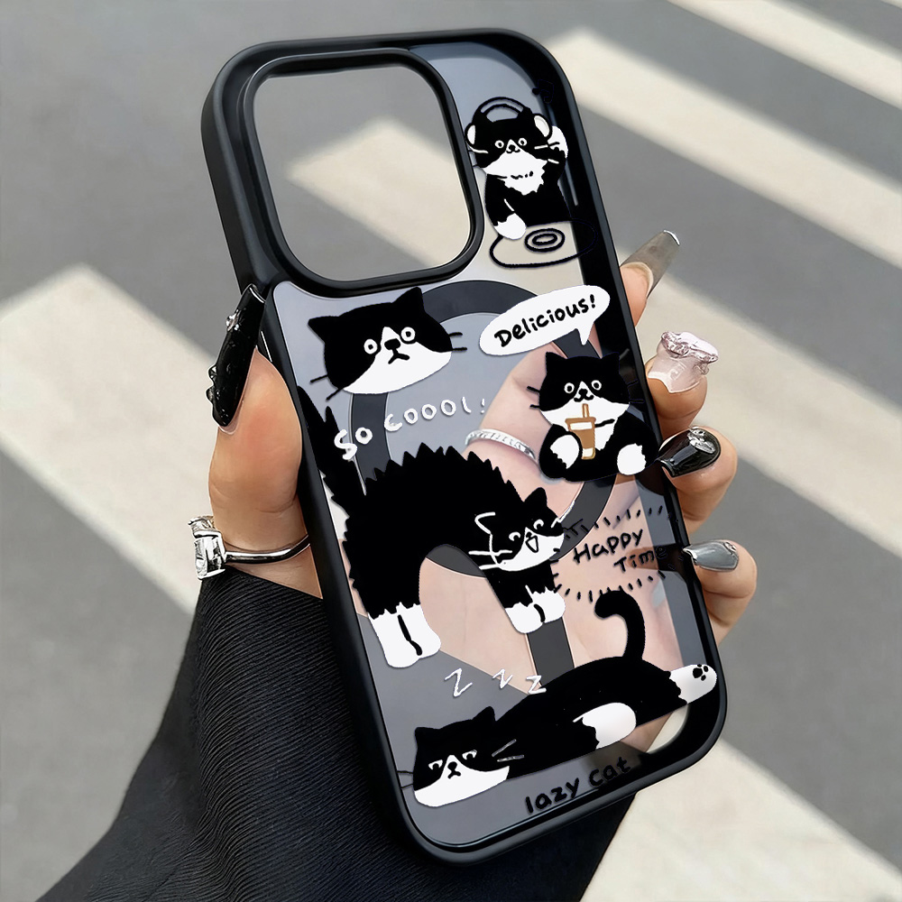 Phone Cases Quirky - Funny Black Cat Wireless Charging Phone