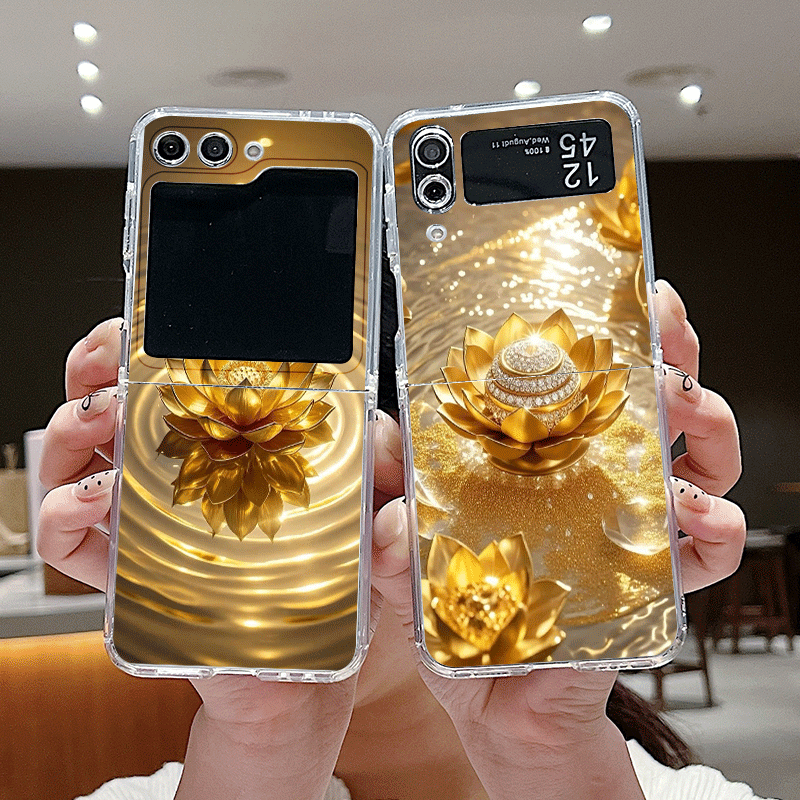Phone Cases Z Flip 5 - Creative Golden Lotus Flower Pattern Phone