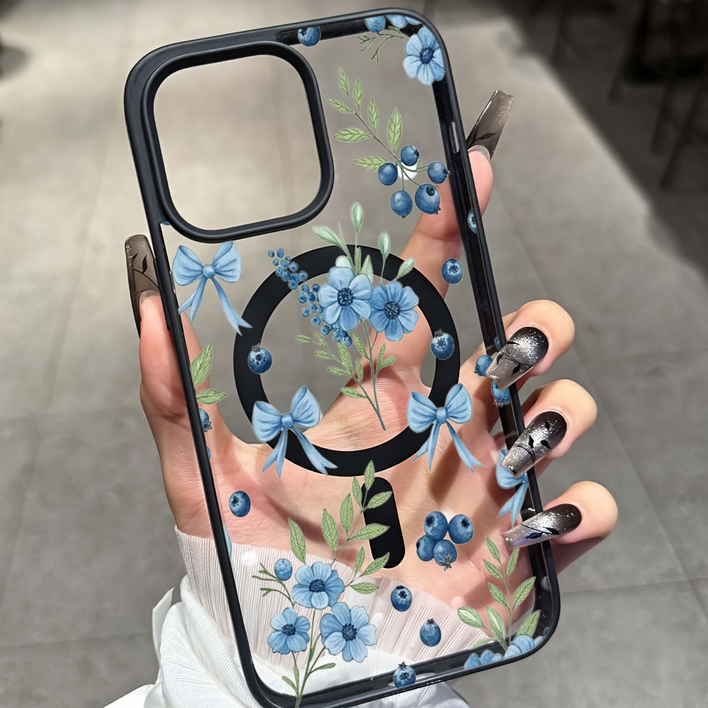 Phone Cases Durable - Blueberry Floral Clear Case For iPhone