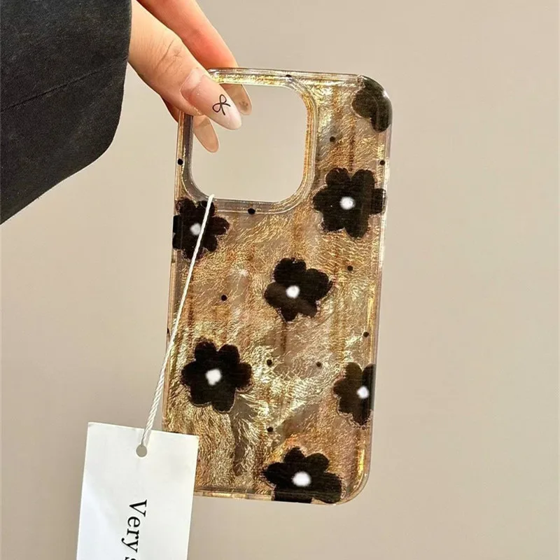 Phone Cases Brown - Retro Brown Black Spots Flowers Tinfoil