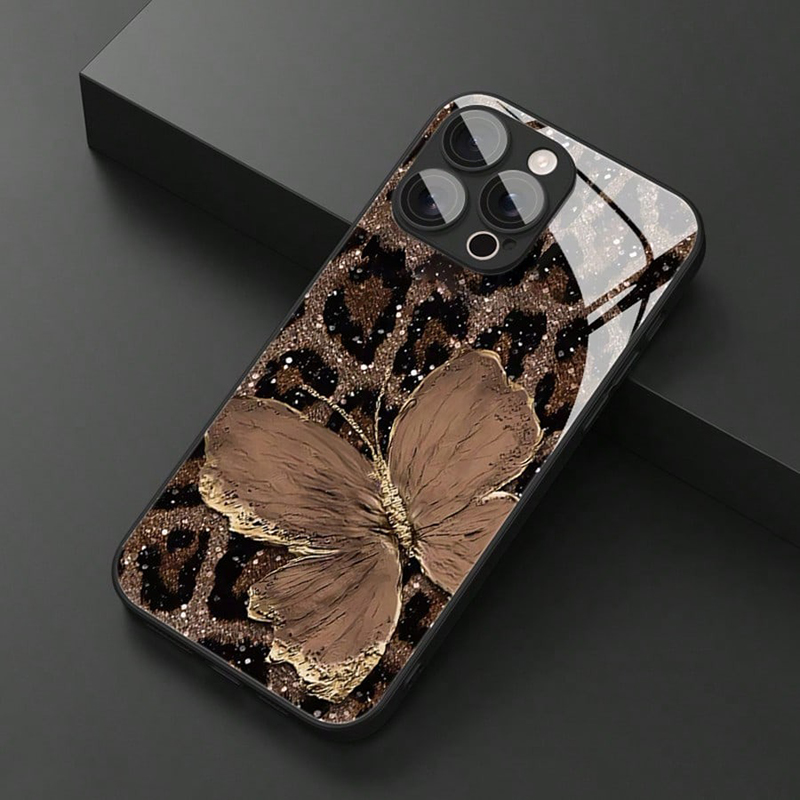 Phone Cases Classy - Luxury Butterfly Leopard Pattern Glass Material