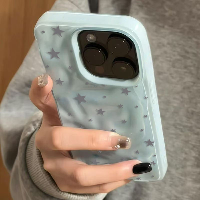 Phone Cases Durable - Minimalist Gray-Blue Star Wave Texture Phone