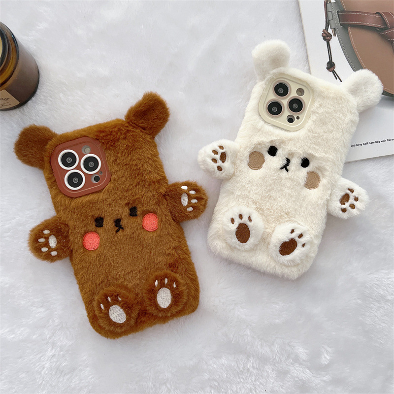 Korean 3D Cartoon Bear Fluffy  - Phone Cases Iphone 14 review and price