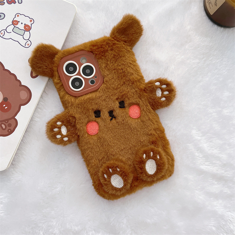 Korean 3D Cartoon Bear Fluffy  - Phone Cases Iphone 14 review and price