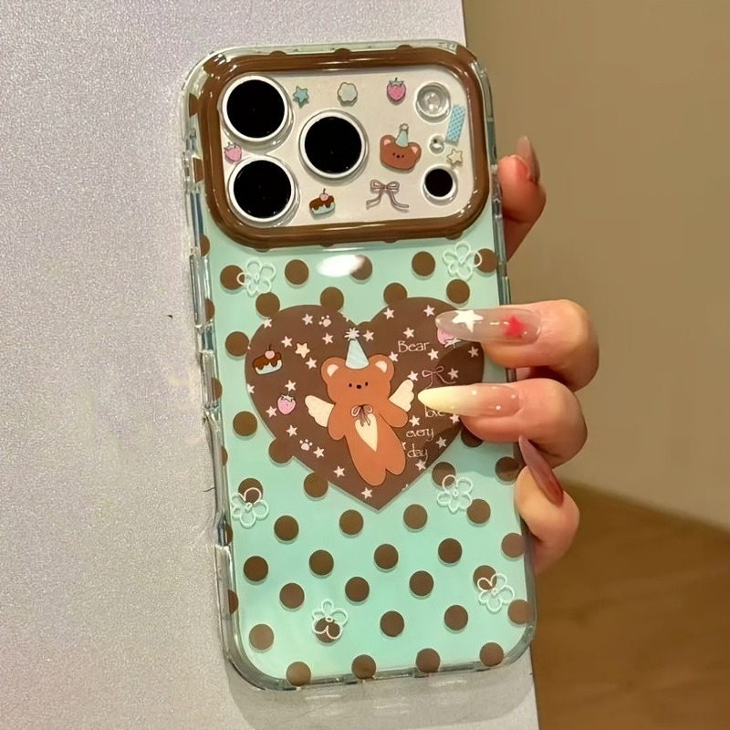Brown Polka Dot Heart Bear Pat - Phone Cases Brown review and price