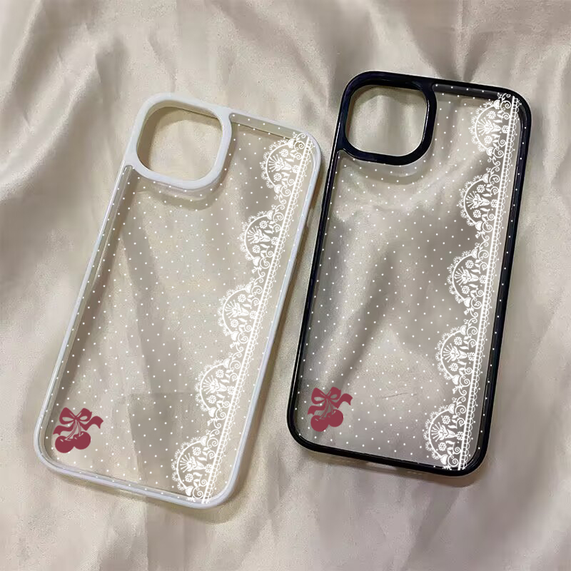 Cute Cherry Bow White Lace Pol - Phone Cases Cherry review and price